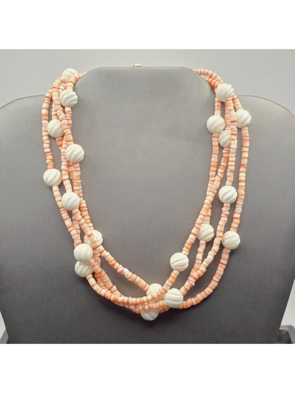 Vintage Sterling Spiny Oyster Multi Strand Choker Necklace 14" Heishi Beads